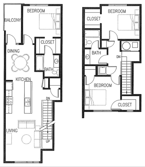 Floor plan for 3 beds, 2 baths, 1385 sqft